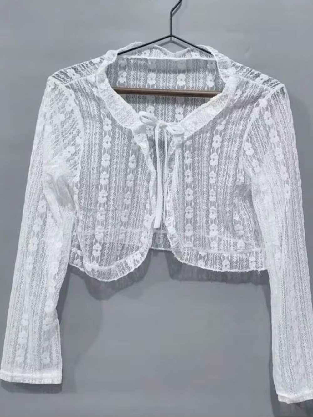 White Lace Tie-Front Cropped Cardigan - Women
